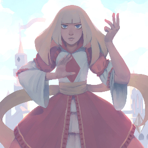 Orobelle, a girl with light blonde hair wearing a white and pink dress